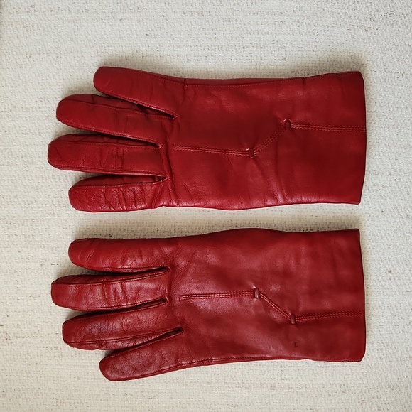 Genuine red leather women's gloves - Picture 3 of 9